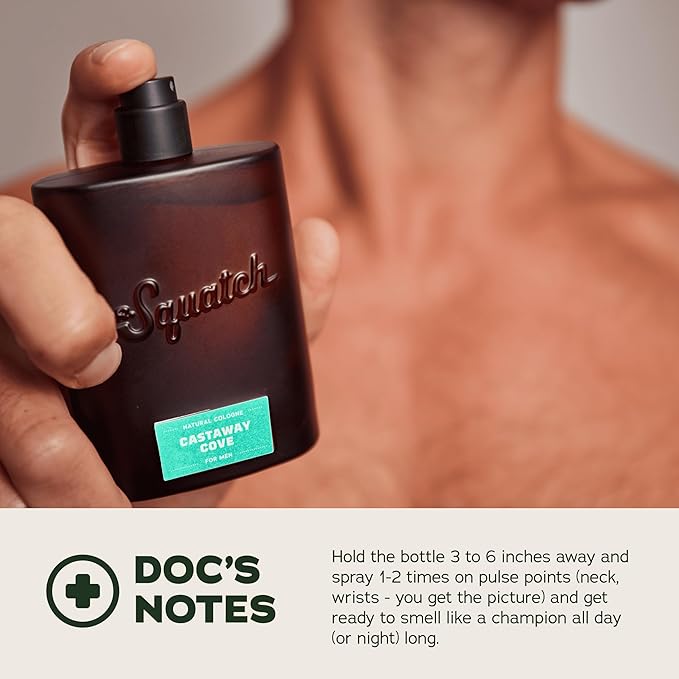 Dr. Squatch Natural Cologne for Men - Bergamot, Lavender, and Vanilla Fragrance Inspired by Coconut Castaway - Sustainably-Sourced Ingredients - Castaway Cove Cologne (1.7 fl oz)