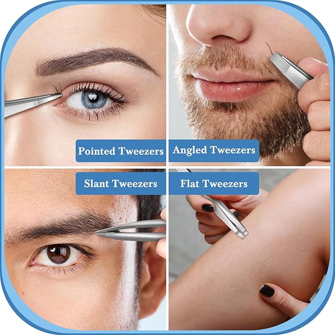 TsMADDTs Tweezers for Women Facial Hair, 8 in 1 Eyebrow Kit with Tweezers, Scissors, Razor, Brush with Travel Bag, Eyebrow Shaping Kit