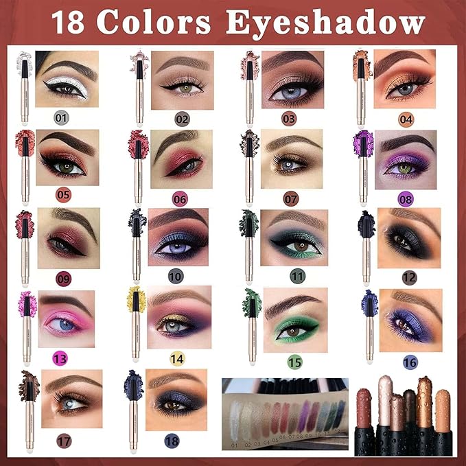 Pink Eyeshadow Stick And Sponge Makeup Brush Cream Shimmer Smooth Shadow Pencil Eyeliner Long Lasting Waterproof Eye Shadow Highlighter Stick Hypoallergenic Multi-Dimensional Eyes Look ( # 13)