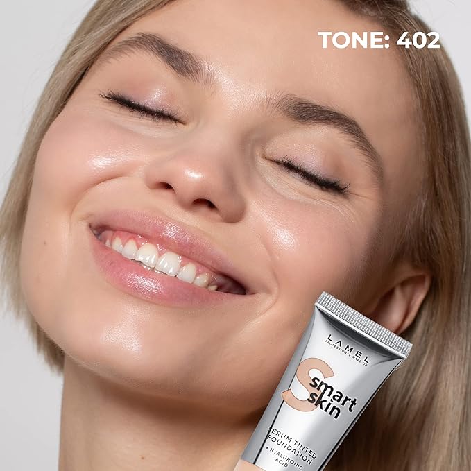 LAMEL Smartskin Serum Tinted Foundation - Hydrating & Nourishing - Hypoallergenic & Skin-Caring - Color Correcting - Anti-Aging Formula with Hyaluronic Acid - 402, 1,18 fl.oz