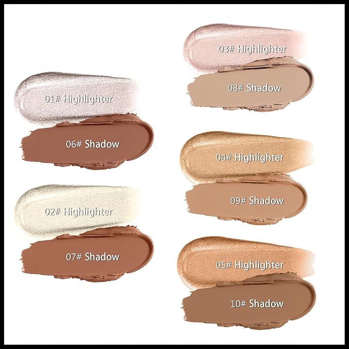 MIELIKKI 2Pcs Cream Contour Stick Makeup, Highlighter Stick and Bronzer Stick for Face Sculpting, Easy to Apply & Blend, Long Lasting, Waterproof, Matte Finish,0207