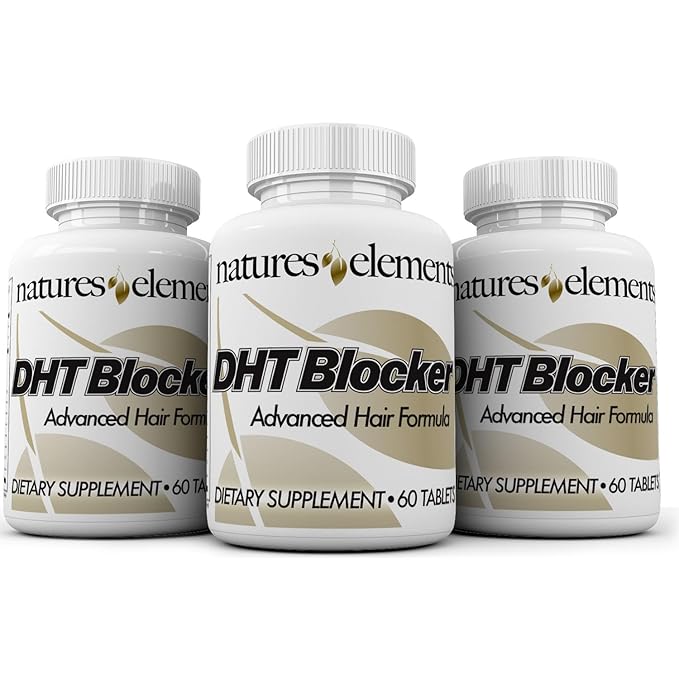 Natures Elements DHT Blocker – Herbal Formula with Saw Palmetto, Fo-Ti & Beta-Sitosterol – Supports Hair Regrowth & Gray Hair Reversal – Non-GMO, Vegetarian - 60 Tablets - Pack of 3