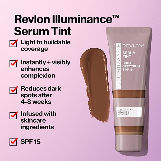 Revlon Illuminance Tinted Serum, Triple Hyaluronic Acid, Evens Out Skin Tone Over Time and Hydrates All Day, SPF 15, 209 Buff Beige, 0.94 fl oz.