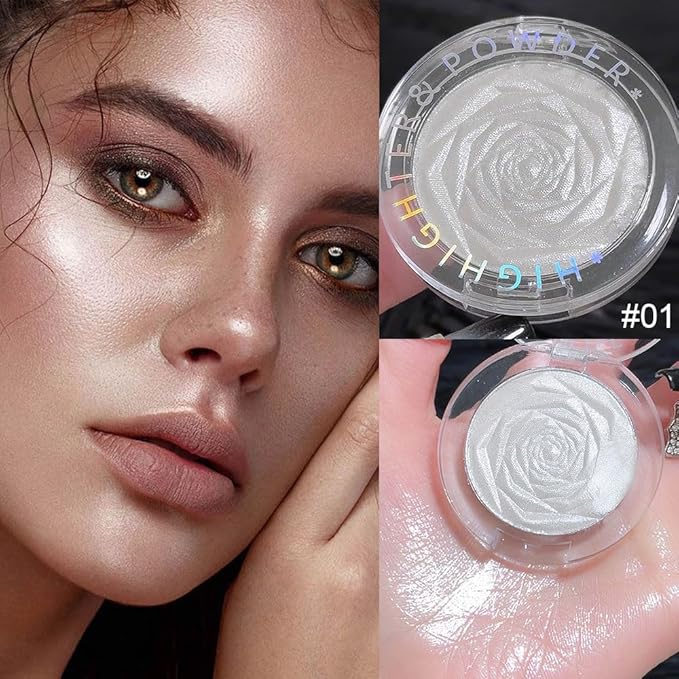 Pearl White Face Highlighter Makeup Shimmer Glitter Rose Sparkly Highlighters Makeup Powder Palette for Face Cheek Skin iluminadores iluminador (pearl white)