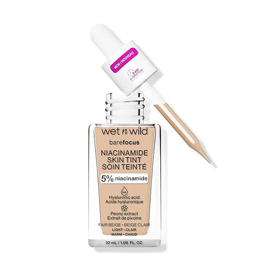 wet n wild Bare Focus Skin Tint, 5% Niacinamide Enriched, Buildable Sheer Lightweight Coverage, Natural Radiant Finish, Hyaluronic & Vitamin Hydration Boost, Cruelty-Free & Vegan - Fair Beige