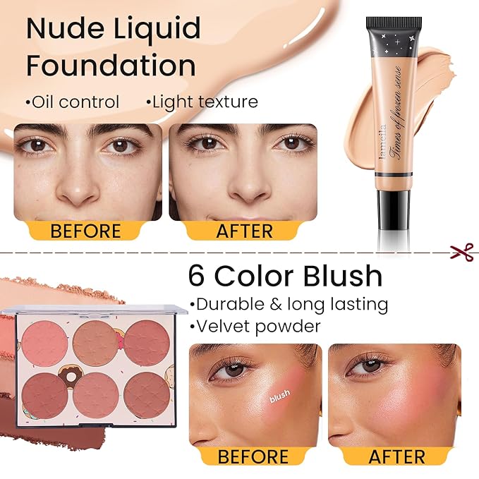 Makeup Kit for Girls Teens, Travel Makeup Kit, Facial Makeup Full Kit, Makeup Present Set for Beginners & Professionals, Cosmetic Bag Include Pigmented Blendable Eyeshadow Palette