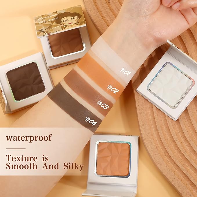 Matte White Highlight Contour Palette Bright,Mini Professional Matte Contouring Makeup Pallet for Face,Long Lasting Smooth Powder for Face,Convenient,Cruelty-Free & Vegan