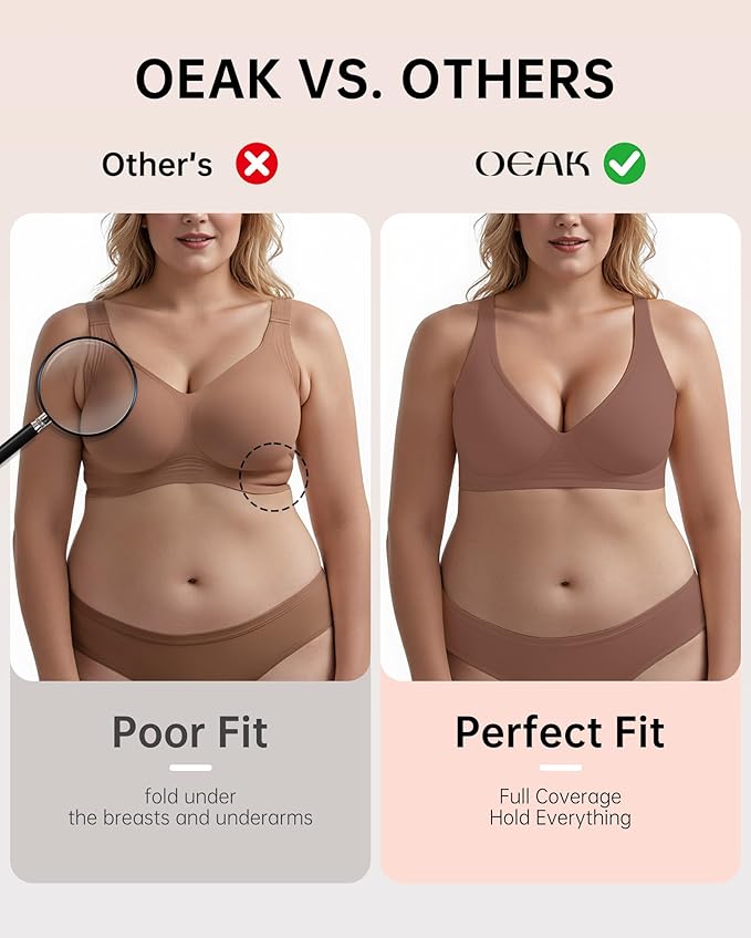 OEAK Womens Deep V Bras Wireless Comfortable Bra Supportive No Underwire Bras Tshirt Push Up Bralettes Plunge Seamless Bra