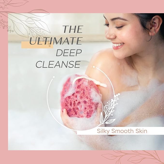 Spongentle Deep Cleansing Body Loofah Sponge, Natural Colors, for Bath and Shower, Multiple Textures for Gentle and Deep Exfoliation, Generous and Rich Lather, (Pack of 2)