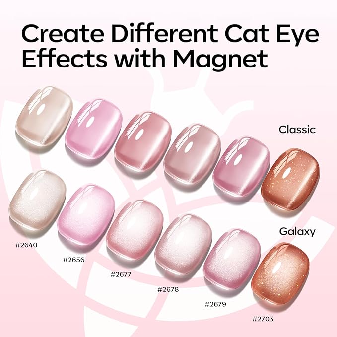 modelones Cat Eye Gel Nail Polish, 6 Colors Nude Gel Polish Pink Glitter Brown with Magnet Sparkle Galaxy Series Nail Polish Kit Soak Off Led Nail Art Manicure Salon DIY Gifts