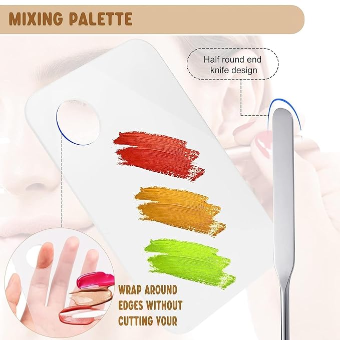 Makeup Spatula and Makeup Palette, Stainless Steel Foundation Palette & Tiny Cosmetic Spatula Tool for Nail, Art, Eye Shadow, Eyelash, Face Makeup (Acrylic)