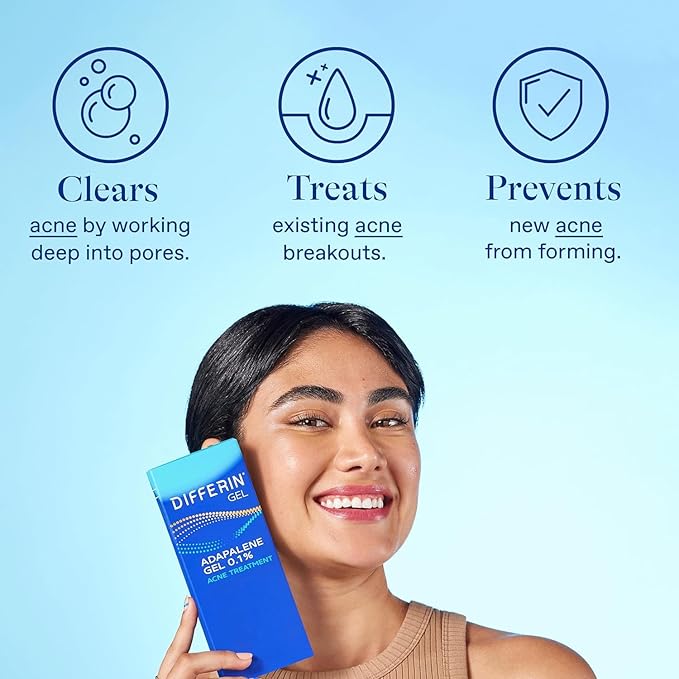 Differin Acne Treatment Gel, 30 Day Supply, Retinoid Treatment for Face with 0.1% Adapalene, Gentle Skin Care for Acne Prone Sensitive Skin, 15g Tube (Packaging May Vary)