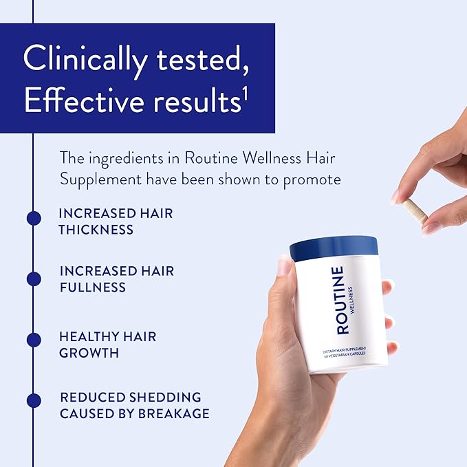 Routine Wellness Hair Growth Supplement - Clinically Proven for Thicker, Fuller Hair - Reduces Wrinkles, Fine Lines - Gluten Free, Ideal for Women & Men with Thinning Hair - 1 Bottle, 30 Day Supply