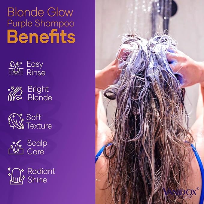 Sulfate Free Brass Toning Purple Shampoo for Blondes, Brown Highlighted, or Bleached Hair, Infused with Purple Rice Extract, Hyaluronic Acid, Vitamin E, and Chamomile Extract (16 fl oz)