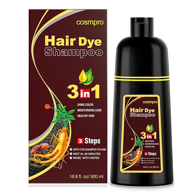 Dark Brown Hair Dye Shampoo 3 in 1 for Gray Coverage for Women Instant Natural Hair Color Shampoo Semi Permanent 500ML - Champu Para Canas Mujer