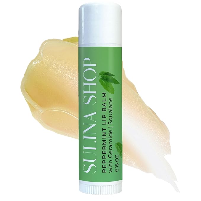 Peppermint Lip Balm with Castor Oil & Vitamin E - Nourishes & Protects Dry Lips, Lip Moisturizer with Ceramide & Squalane, Natural Lip Balm Mint with Deep Hydration for Soft Lips - Lip Repair