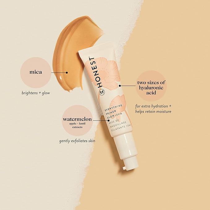 Honest Beauty Everything Glow Primer for All Skin Types | Preps, Brightens, + Hydrates Skin | 2 Types of Hyaluronic Acid, Watermelon + Apple Extracts | EWG Verified, Vegan + Cruelty Free | 1 fl oz