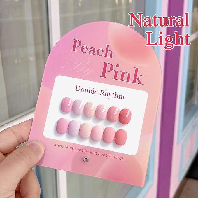 Double Rhythm 6 Pcs 15 ML Gel Polish Set Same Color Same Bottle Soak Off Gel Polish Kit Nail Art Manicure Salon DIY at Home for Women (Light Pale Peach Pink Orange Rose-T6-19)