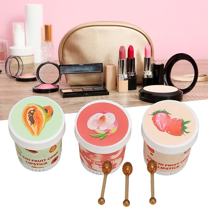 Lip Balm Cute, 3pcs Cute Ice Cream Shape Moisturizing Fragrance Wrinkle Removal Lip Care Cream for Chapped Lips Daily Use