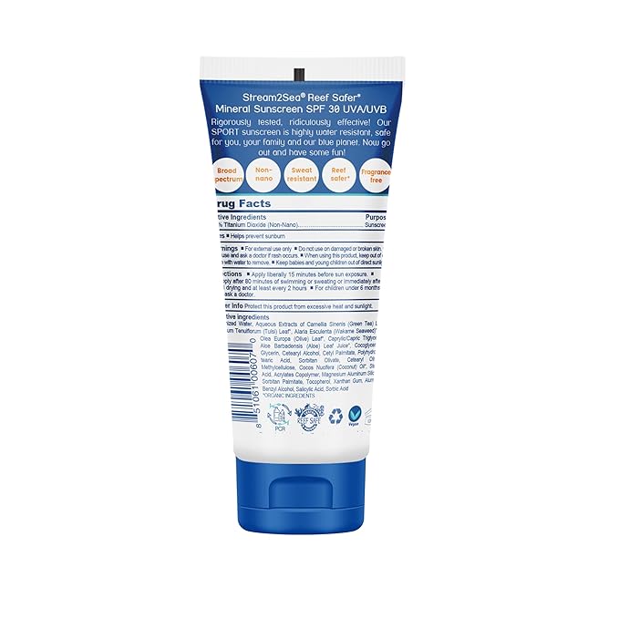 STREAM 2 SEA SPF 30 Mineral Sunscreen Biodegradable and Reef Safe, 1 Fl oz Travel Size Pack of 3, Paraben Free Non Greasy and Moisturizing Mineral Sunscreen For Face and Body Against UVA and UVB