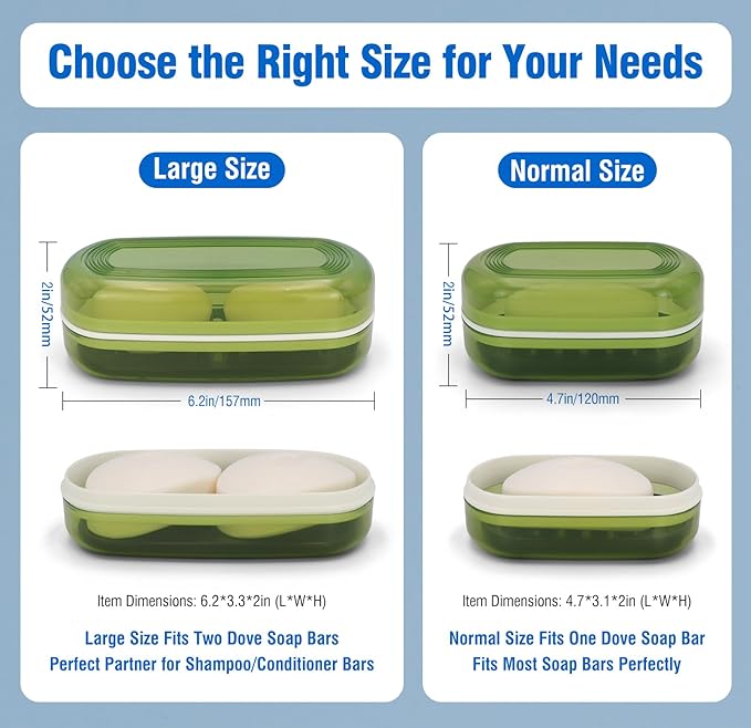 Soap Holder - Portable Travel Soap Case with Draining Layer - Perfect for Bathroom, Gym, Camping, Traveling (Green)