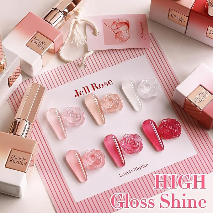 Double Rhythm 6 Pcs 15 ML Gel Polish Set Same Color Same Bottle Soak Off Gel Polish Kit Nail Art Manicure Salon DIY at Home for Women (Milky White Jelly Pink Nude Peach-T6-24)