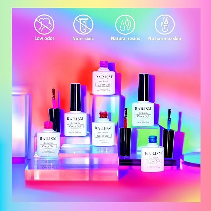 RARJSM Neon Jelly Gel Nail Polish Set 6pcs Clear Crytal Glass Yellow Blue Green Red Pink Purple Transparent Sheer Gel Varnish LED UV Curing Requires French Manicure Soad off Summer Iridescent Colors