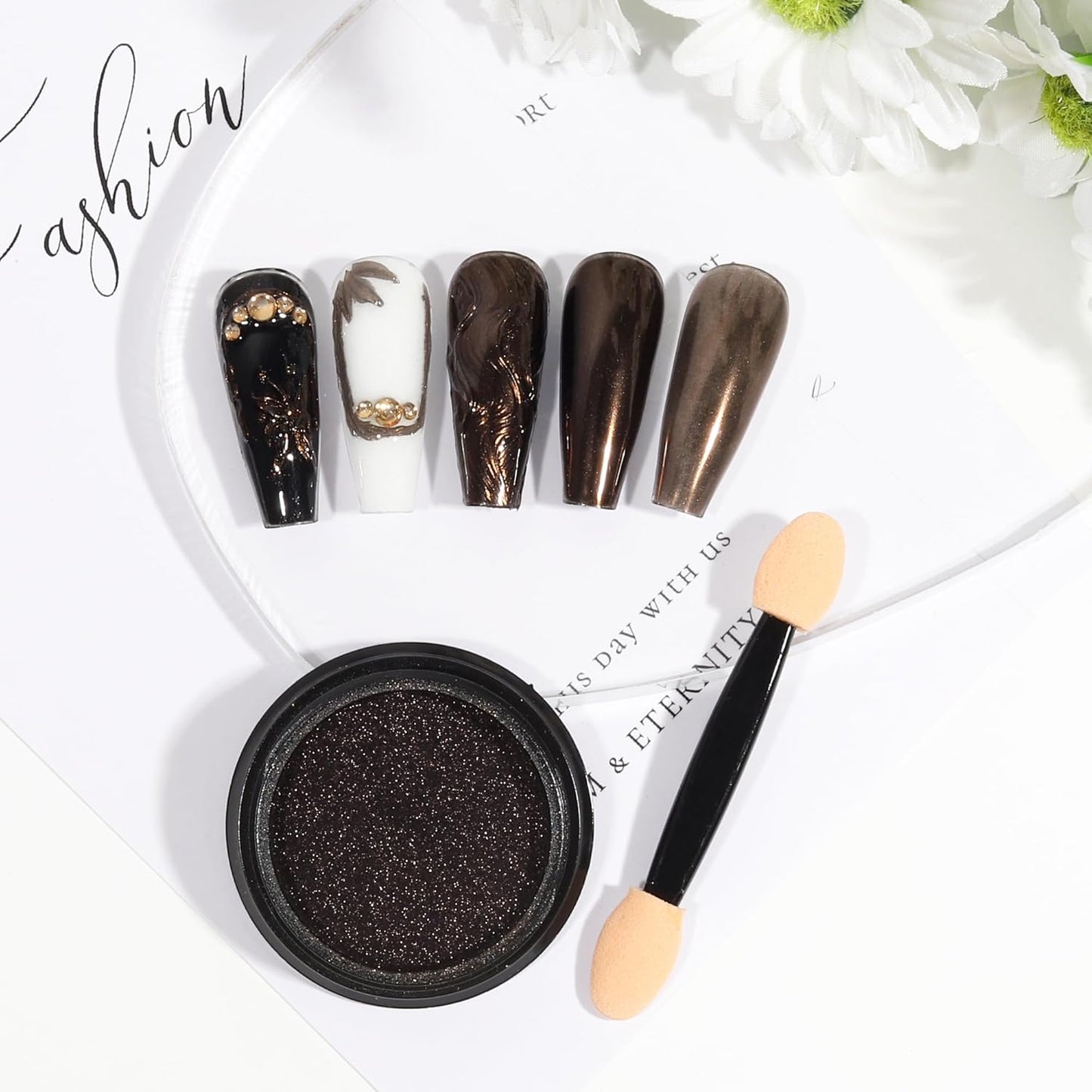 Artdone Chrome Nail Powder, Coffee Color Iridescent Aurora Powder Metallic Mirror Effect Pigment Pearlescent Mermaid Pigment Pearl Glitter Dust Kit, Nail Art Decoration, Resin Craft