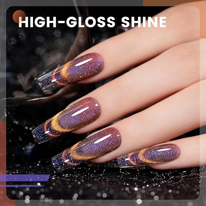 RARJSM 9D Chameleon Glass Cat Eye Gel Nail Polish Set 6Pcs Pink Purple Blue Green Yellow Multi Color Cateye Galaxy Shimmer Gradient Effect with Magnetic Stick UV LED Curing Require Home Salon