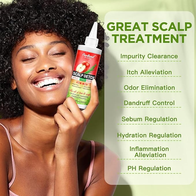 Rosemary & Apple Scalp Exfoliating Tonic - Scalp Detox Serum Deep Cleansing & Clarifying Treatment for Buildup, Dry Flaky Scalps - Soft Silicone Hair Scalps Massager Shampoo Brush for All Hair Types