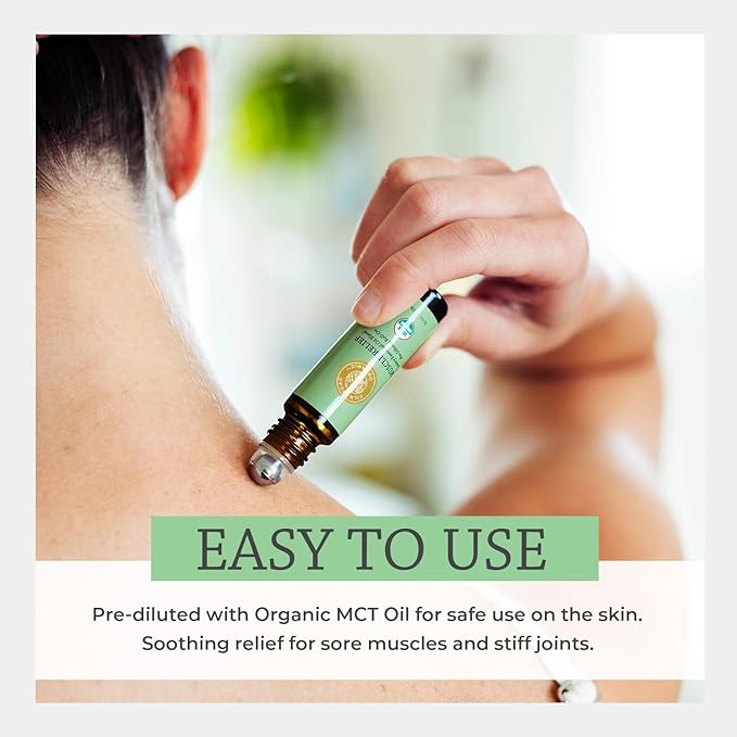 Silk Road Organic Muscle Relief Essential Oil Blend Roll On, 100% Pure USDA Certified Aromatherapy for Muscle Aches & Stiff Joints with Peppermint & Ginger - 10 ml Roller