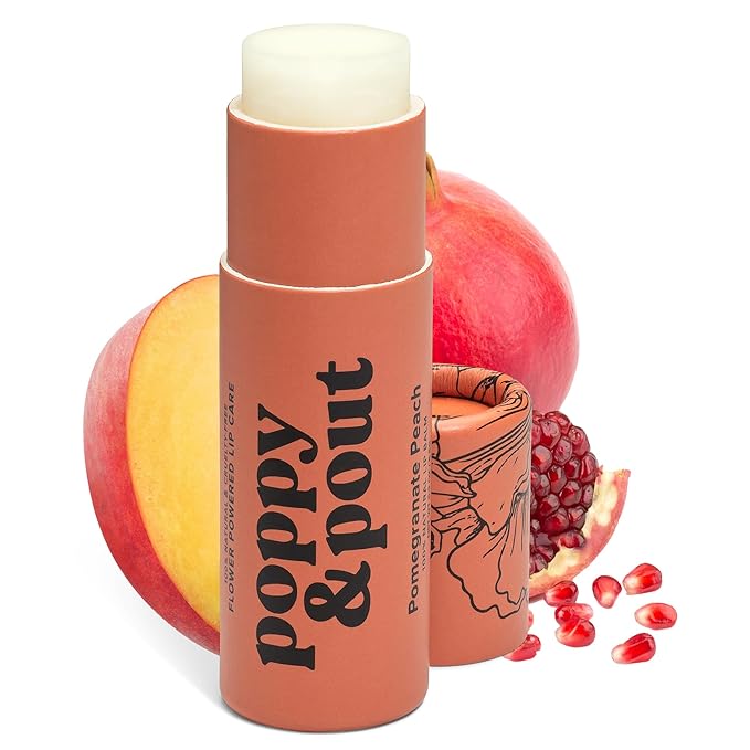 Poppy & Pout Pomegranate Peach Jumbo Lip Balm | All Natural Lip Balms & Moisturizers | Hydrates with Beeswax, Vitamin E, Organic Coconut Oil | Cruelty-Free | Lip Balm in Recyclable Cardboard Tube