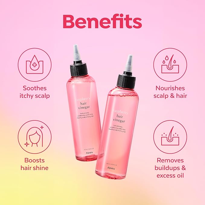 A’PIEU Raspberry Hair Vinegar Duo Set – 2 Pack Clarifying Scalp Cleanser & pH Balancing Hair Rinse, Removes Buildup & Dandruff, Detox Treatment for Oily Scalp, K-Beauty Hair Care, 6.76 fl oz x 2