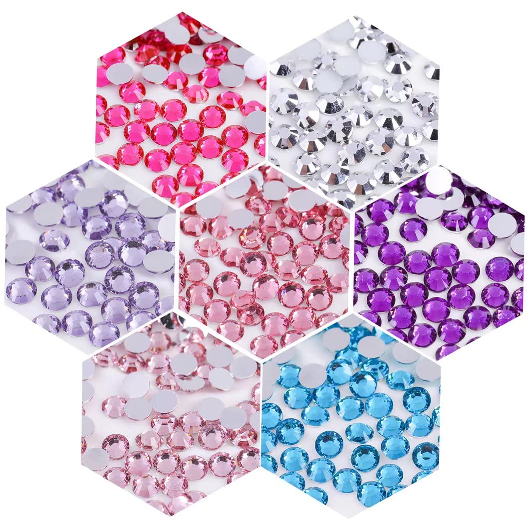 3000 Pieces SS6 2mm Flatback Rhinestones Clear Glass Round Gems Crystals for Nail Art DIY Crafts Clothes Shoes Bags （Purple）