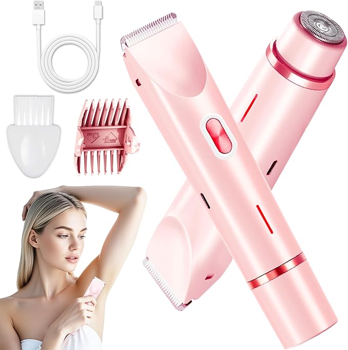 Bikini Trimmer for Women, Electric Razor & Shaver with Dual Ceramic Blades, Painless Hair Removal for Face, Body & Intimate Areas, 90min Cordless Runtime, Waterproof Travel Grooming Kit