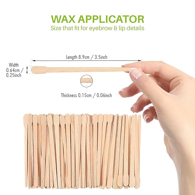 Mibly 200 Pcs Wooden Wax Sticks - Eyebrow, Lip, Nose Small Waxing Applicator Sticks for Hair Removal and Smooth Skin - Spa and Home Usage