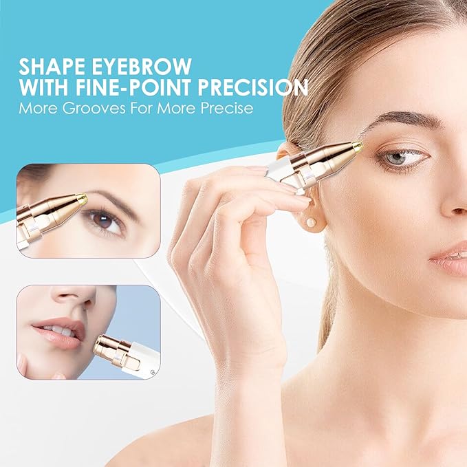 Rechargeable Eyebrow and Facial Hair Remover for Women - 2 in 1 Razor with Built-in LED Light for Painless Hair Removal