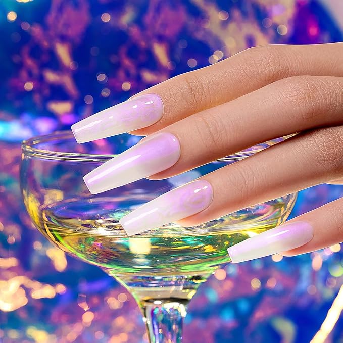RARJSM Gel Builder Nail Polish Pearl White Purple Glitter Hard Gel in a Bottle Mermaid Shell Pearlescent Thick Extension Structure Gels for Nails 15ml Soak Off Curing Requires Salon Home DIY Use
