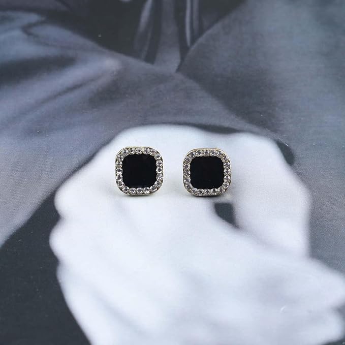 Vintage Black Square Crystal Earrings Black Cz Stud Earrings Rhinestone Diamond Earrings Geometric Onyx Earrings Jewelry for Women and Girls