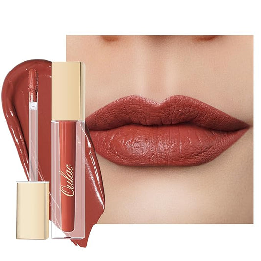 Oulac Matte Liquid Red Lipstick, Orange Tone, Long Lasting, Waterproof, No Transfer, Creamy High Pigmented Formula with Vitamin E, Vegan & Cruelty-Free