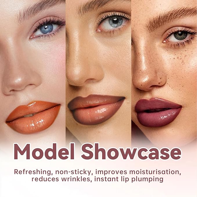 Dark Brown Peel Off Lip Liner Stain Tattoo with Nude Lip Gloss Glow Oil, Non-Stick Cup High Shine Lip Combo Waterproof Long Wear Lightweight Glossy Lipstick Makeup