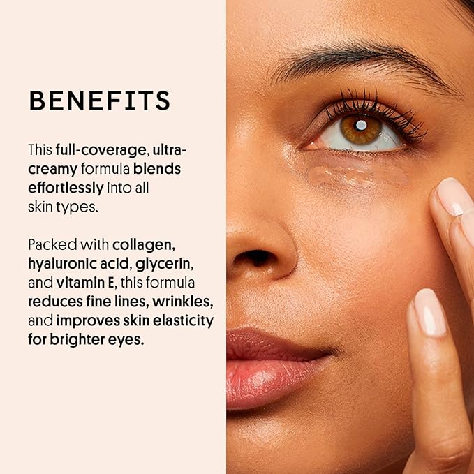 Winky Lux Peeper Perfect Under Eye Concealer, Makeup & Eye Brightener, Full Coverage Concealer for Dark Circles, Color Corrector & Eye Primer, With Collagen, Hyaluronic Acid & Vitamin E (Medium Deep)