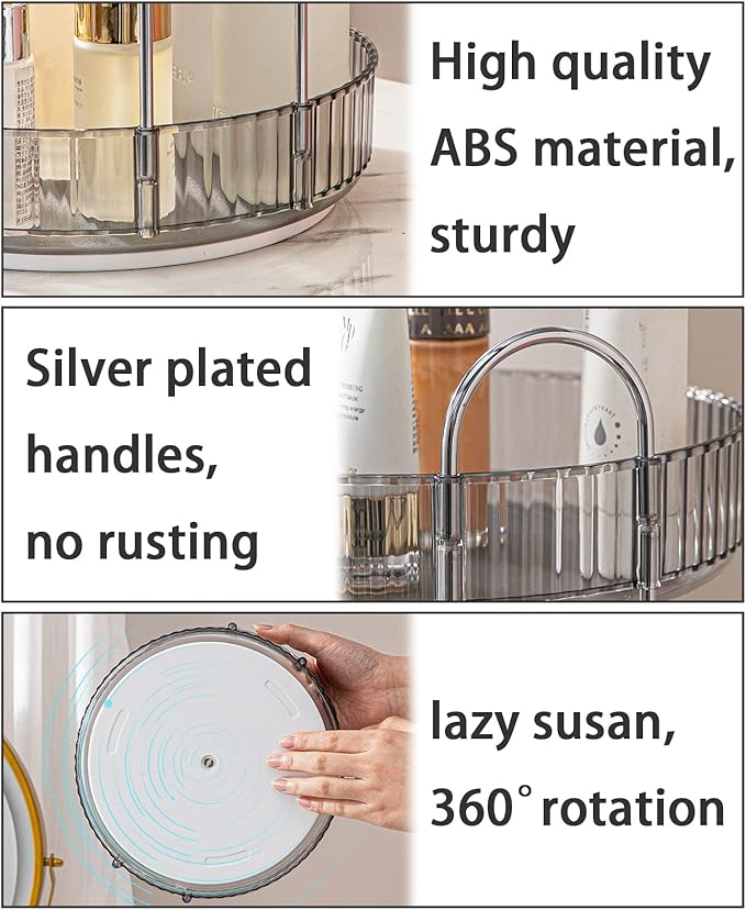 Rotating Makeup Organizer for Vanity, High-Capacity Skincare Clear Make Up Storage Perfume Organizers Cosmetic Dresser Organizer Countertop 360 Spinning (Gray, 2 Tier)