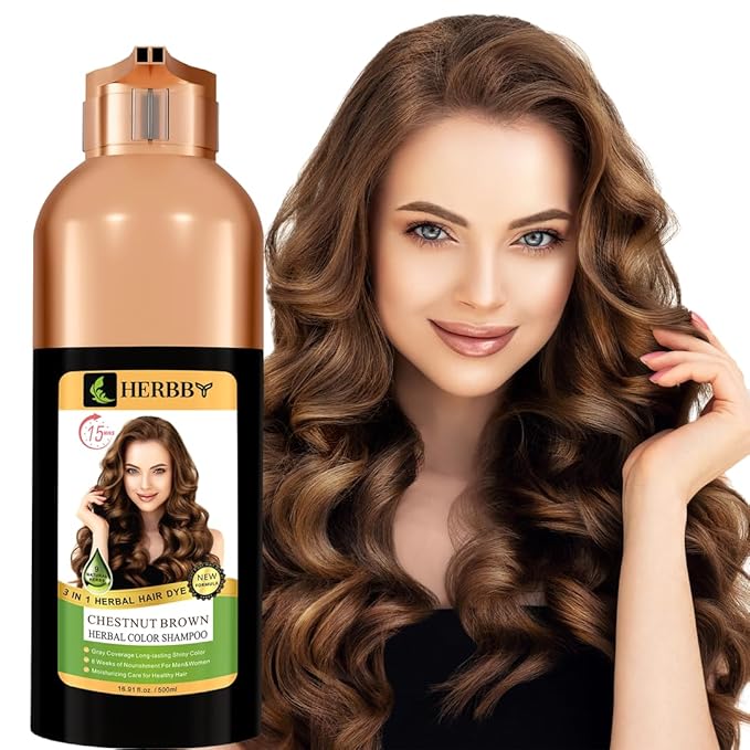 Gray Hair Coverage Shampoo & Conditioner - Color Transform with 9 Herbal Extracts, Long-Lasting (6-8 Weeks), Shiny, Even Coloring, Instant Hair Dye, 500 ml (CHESTNUT BROWN)