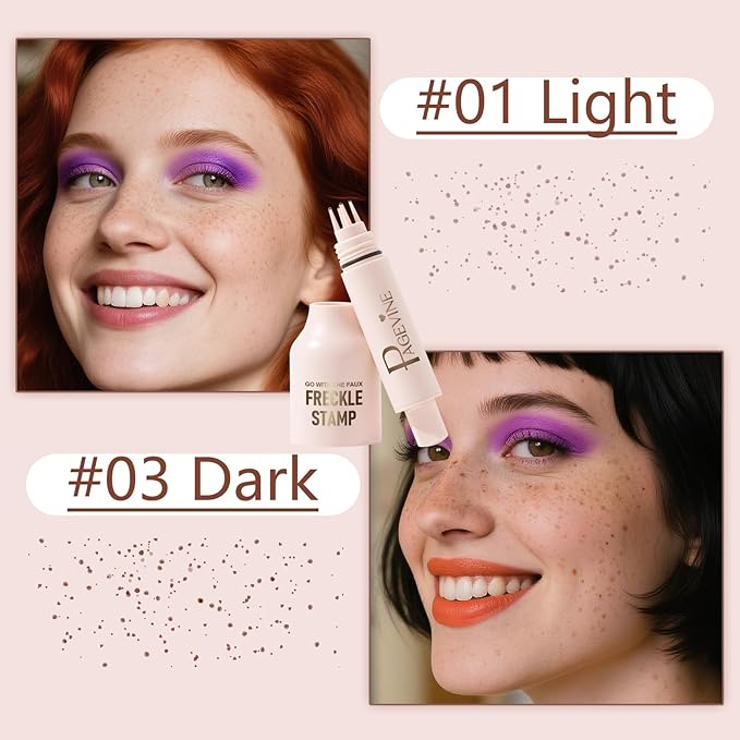 Freckle Stamp - Freckle Pen Waterproof, Long Lasting Fake Freckles, Quick Dry 5-Point Faux Freckles Stamp Cushion Stain Marker in One Press Natural and Lifelike Sunkissed Pencil Tool Makeup (#1-Light)