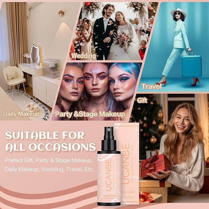 Long Lasting Makeup Setting Spray Kit - 3.38 Fl oz Super Matte Finish Setting Mist Lightweight Face Make up Fixer for Oily Skin + 1PC Sponge Puff + 1PC Powder Puff