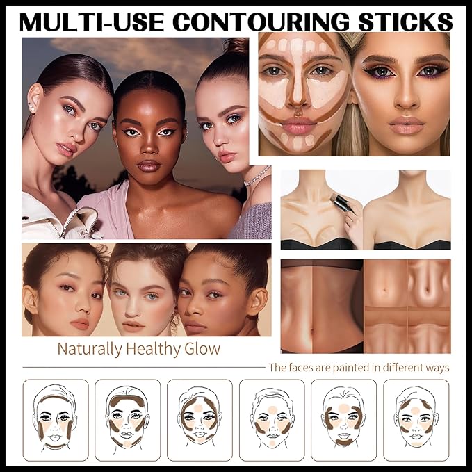 MIELIKKI 2Pcs Cream Contour Stick Makeup, Highlighter Stick and Bronzer Stick for Face Sculpting, Easy to Apply & Blend, Long Lasting, Waterproof, Matte Finish,0510