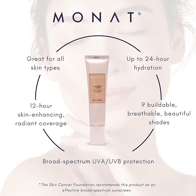 Monat BB Cream SPF 40 - Sand Broad-Spectrum Moisturizer, Lightweight Tinted Coverage, Fragrance-Free, 35ml/1.18 fl. oz.
