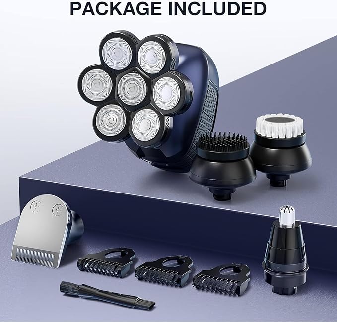 Head Shaver 7D, Wyklaus Upgrade Head Shavers for Bald Men, Head Electric Razor with Nose Hair Trimmer, Waterproof Wet/Dry Mens Grooming Kit, Anti-Pinch, LED Display, USB Rechargeable111
