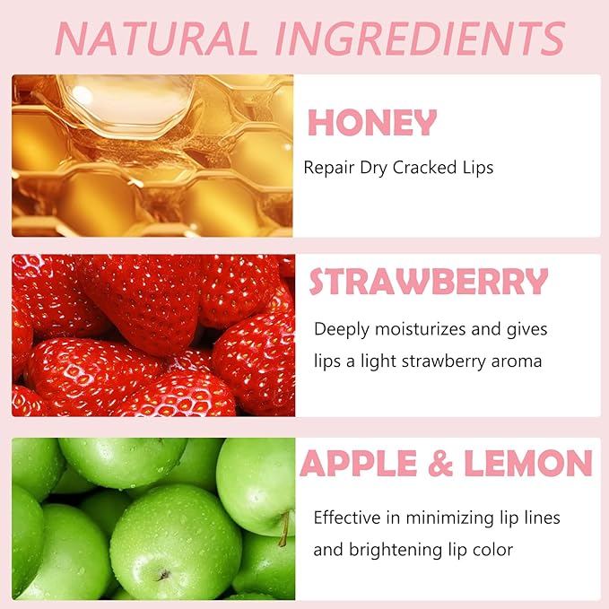 Bee Lip Balm Honey Pot, Strawberry & Honey Moisturizing Propolis Lip Mask, Hydrating & Prevention Dry and Cracked Lip Scrubs Exfoliator, Reduces Lip Lines (Green Yellow Pink)